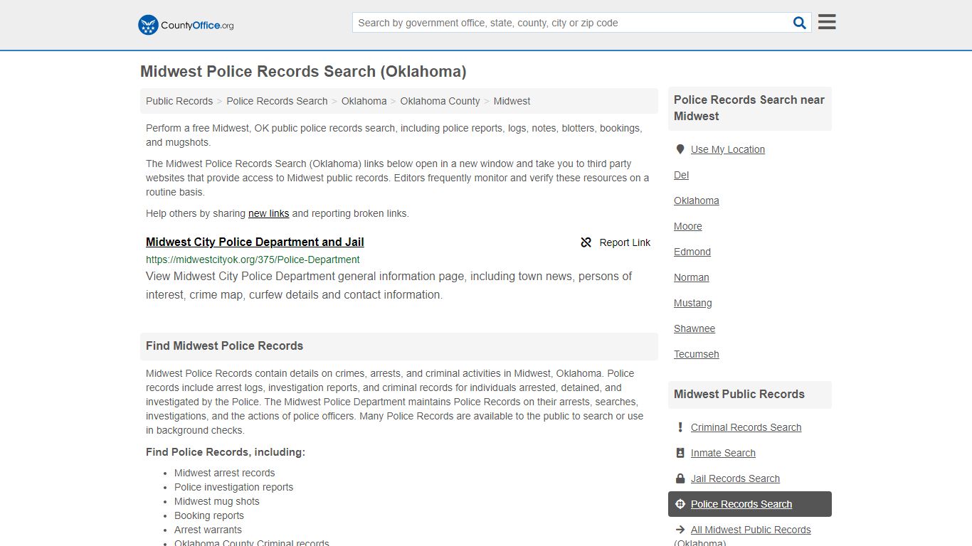 Midwest Police Records Search (Oklahoma) - County Office